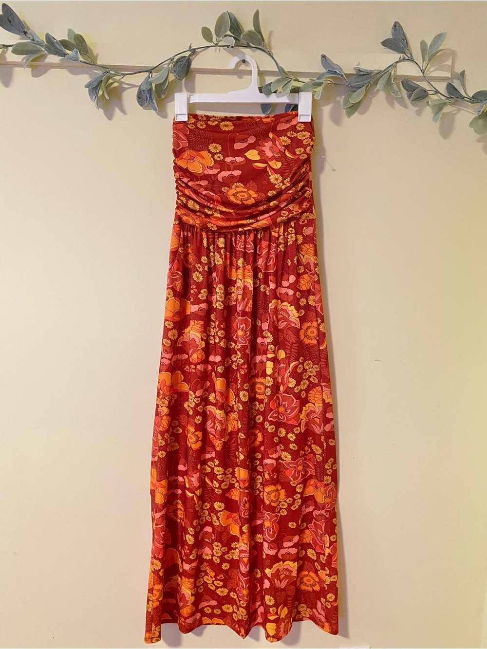 NWT Grace Karin Midi/Maxi Retro Red-Orange Floral Dress